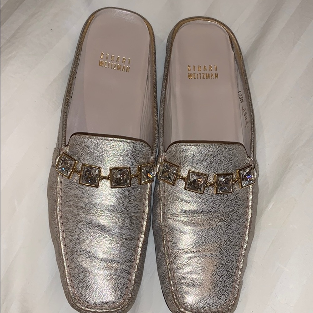 Stuart Weitzman gold slides